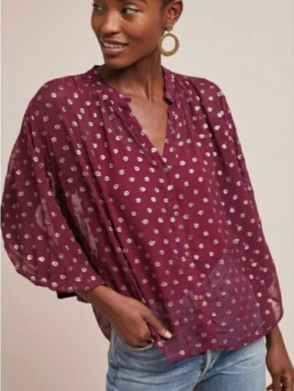 Anthropologie × Moulinette Soeurs Allegra Foil Printed Sheer Blouse XS